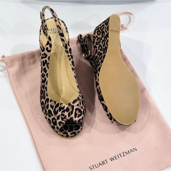 STUART WEITZMAN size 11 Leopard print peep toe sling back Wedges - Picture 7 of 8